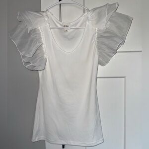 White Ruffle Sleeve Top